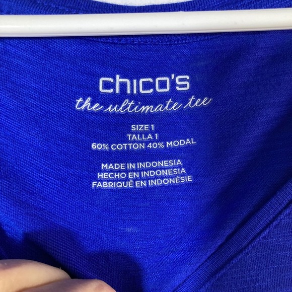 Womens Chicos The Ultimate V Neck 3/4 Sleeve Tee Shirt Blue M Cotton Modal - Picture 6 of 7